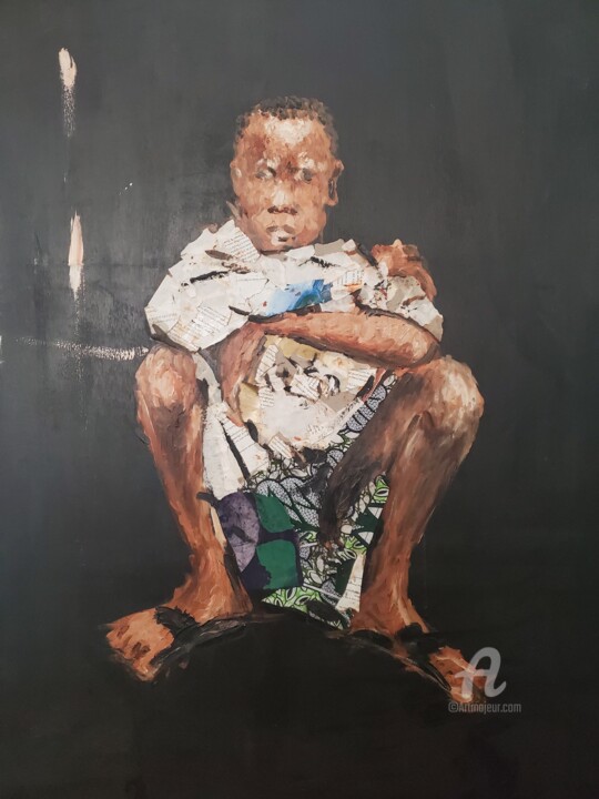 Painting titled "ghetto child" by Stephen Aifegha, Original Artwork, Acrylic