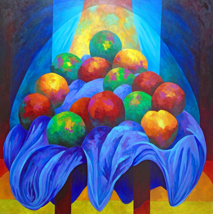 Painting titled "STILL LIFE: APPLES…" by Stephen Conroy, Original Artwork, Acrylic Mounted on Wood Stretcher frame