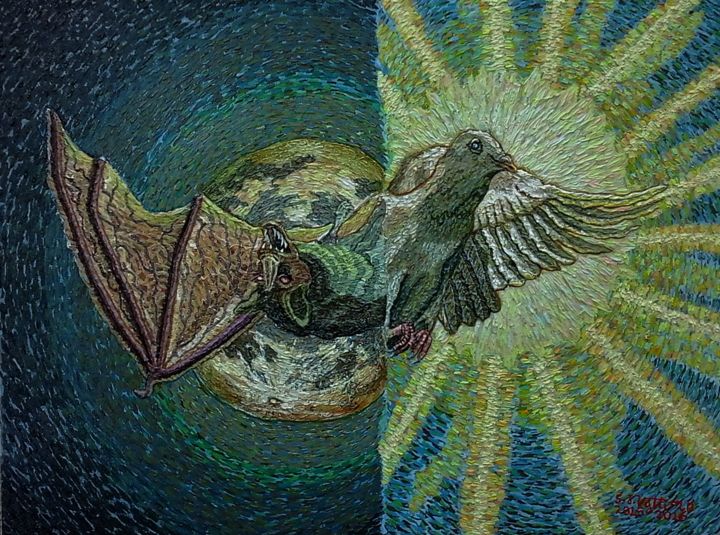 Painting titled "Terror And Peace" by Surealworld, Original Art, Acrylic
