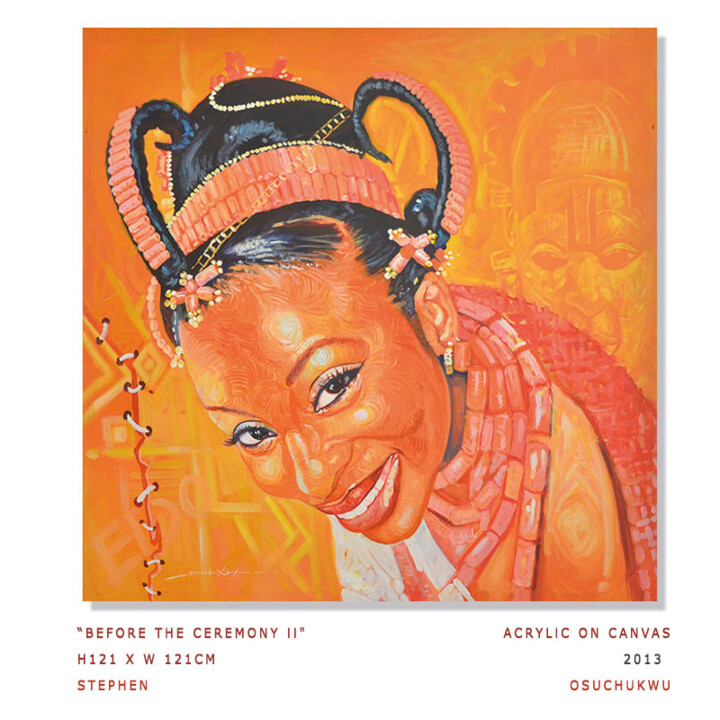 Malerei mit dem Titel "Before The Ceremony" von Stephen Osuchukwu Signature Art Gallery, Original-Kunstwerk, Acryl