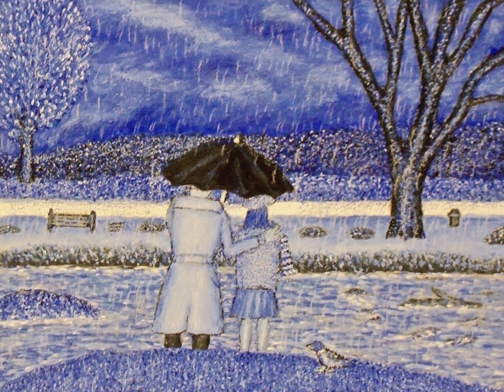 Malarstwo zatytułowany „Blue Couple in the…” autorstwa Stephen Warde Anderson, Oryginalna praca, Akryl Zamontowany na Inny s…