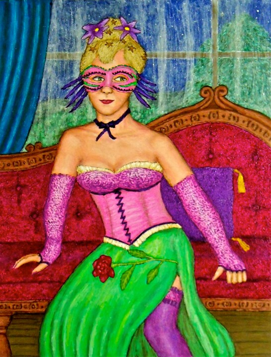 Pintura titulada "Masked Diva - Ingeb…" por Stephen Warde Anderson, Obra de arte original, Acrílico Montado en Otro panel rí…