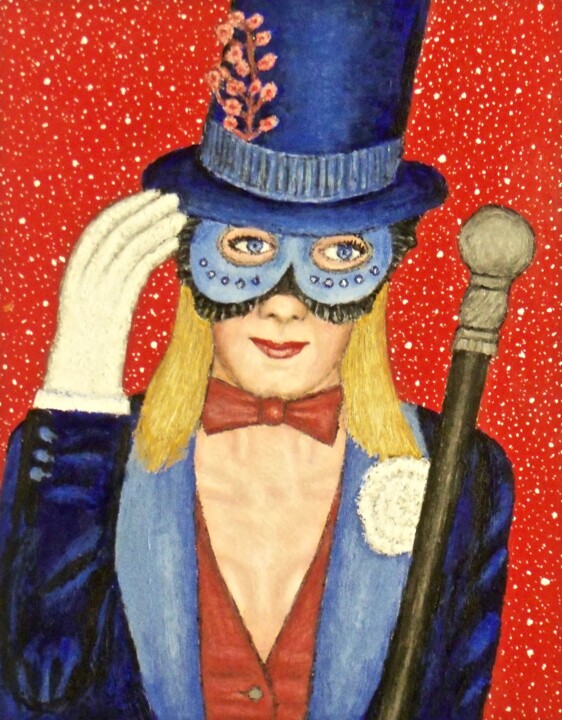 Painting titled "Masked Diva - Trina" by Stephen Warde Anderson, Original Artwork, Acrylic Mounted on Other rigid panel