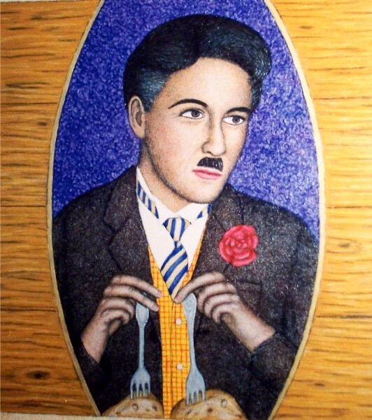 Painting titled "Charlie Chaplin" by Stephen Warde Anderson, Original Artwork, Acrylic Mounted on Wood Panel