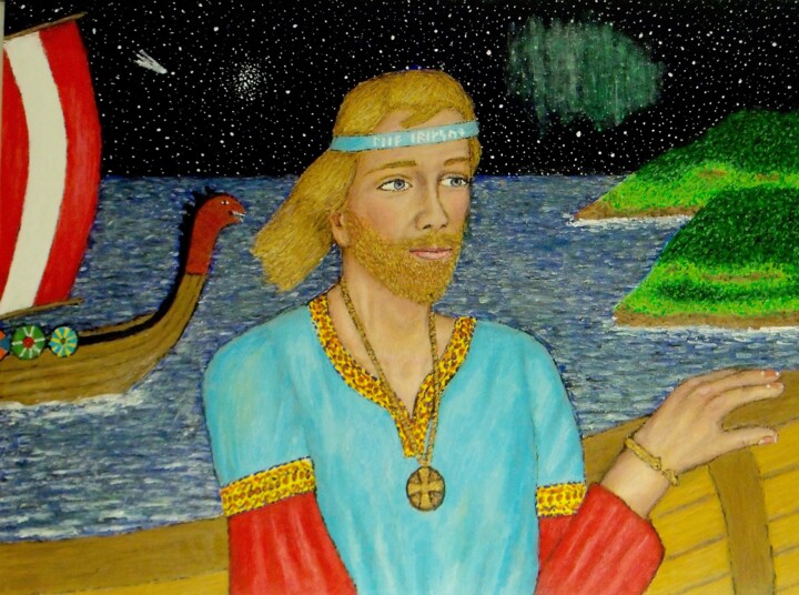 Pintura intitulada "Leif Erikson" por Stephen Warde Anderson, Obras de arte originais, Acrílico Montado em Outro painel rígi…