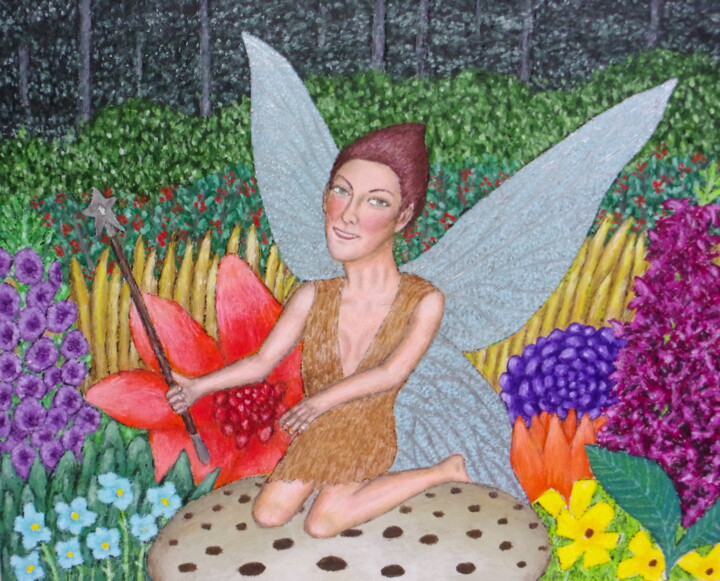 Pintura intitulada "Winged Fairy - Rofe…" por Stephen Warde Anderson, Obras de arte originais, Acrílico Montado em Outro pai…