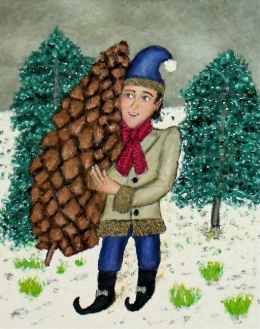 Painting titled "Pine-Cone Fairy" by Stephen Warde Anderson, Original Artwork, Acrylic Mounted on Other rigid panel
