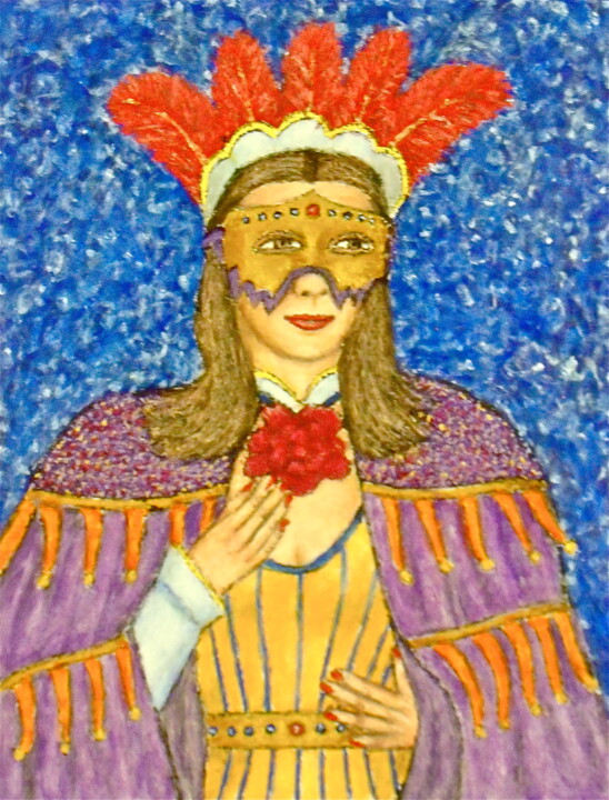 「Masked Diva - Almira」というタイトルの絵画 Stephen Warde Andersonによって, オリジナルのアートワーク, アクリル その他の剛性パネルにマウント