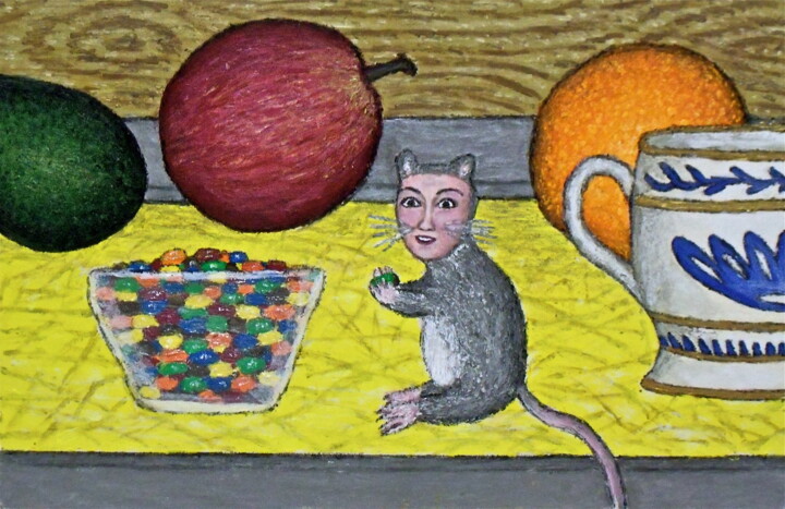 绘画 标题为“Dona the Deer Mouse…” 由Stephen Warde Anderson, 原创艺术品, 丙烯 安装在其他刚性面板上