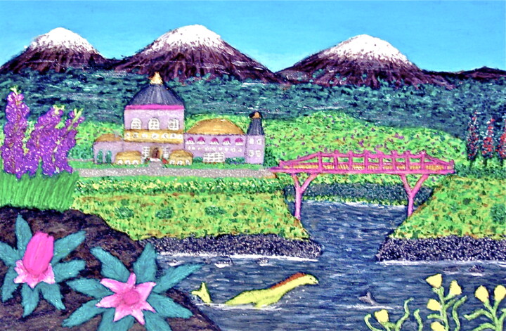 Painting titled "Mountain Habitation" by Stephen Warde Anderson, Original Artwork, Acrylic Mounted on Other rigid panel