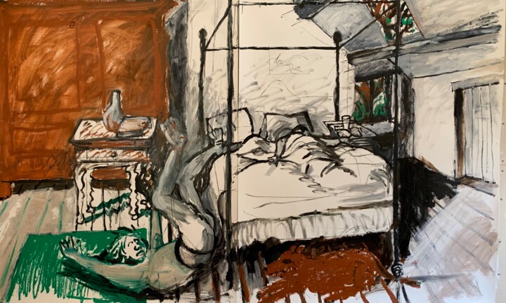 Painting titled "Falling out of Bed 3" by Stephen West, Original Artwork, Oil