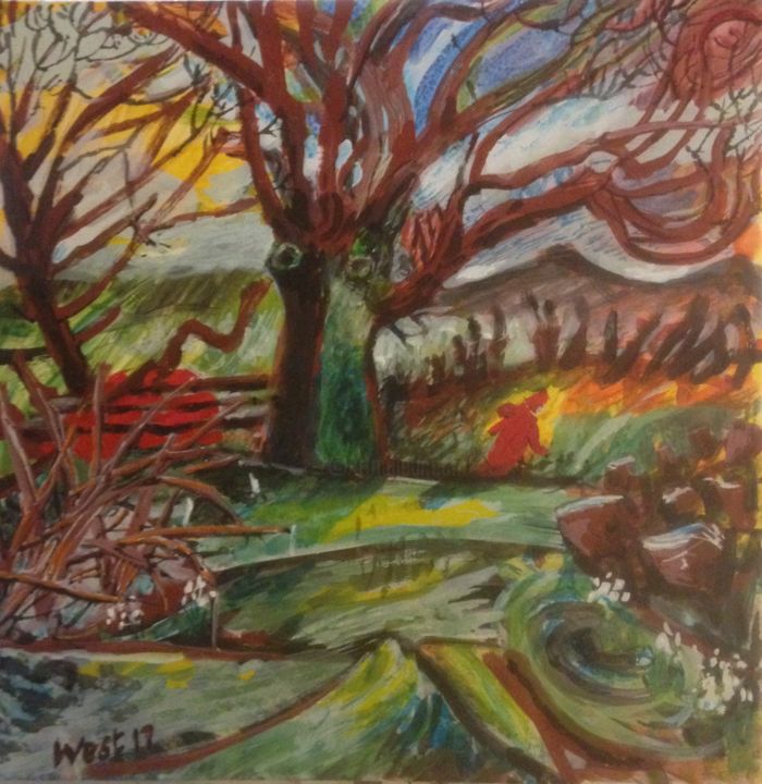 Painting titled "Sycamore Tree and R…" by Stephen West, Original Artwork, Tempera