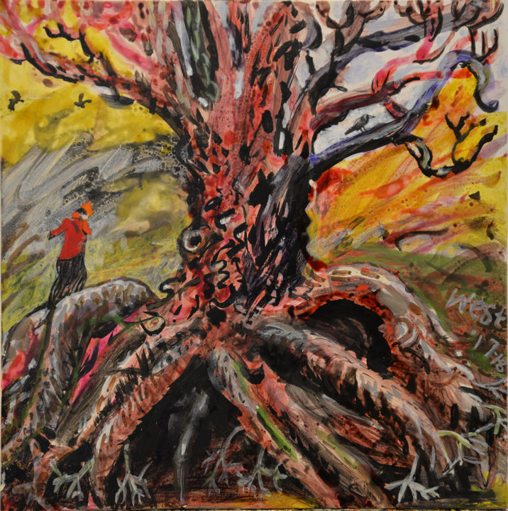 Painting titled "Jackdaws and Roots" by Stephen West, Original Artwork, Ink