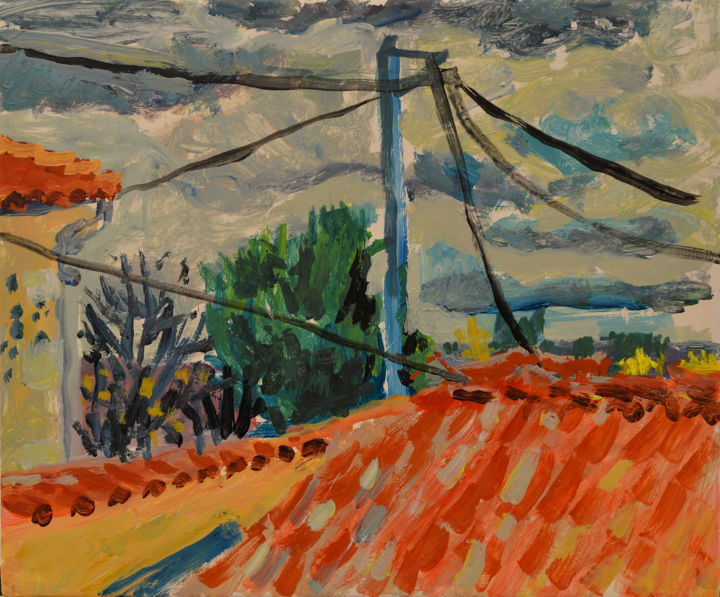 Painting titled "Trees over Roofs Vi…" by Stephen West, Original Artwork, Acrylic