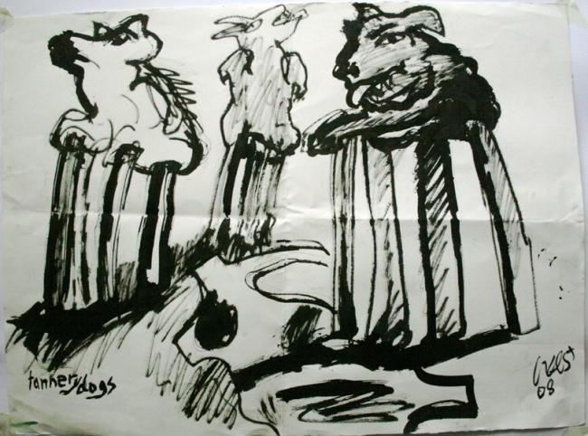 Dessin intitulée "3 tannery dogs" par Stephen West, Œuvre d'art originale