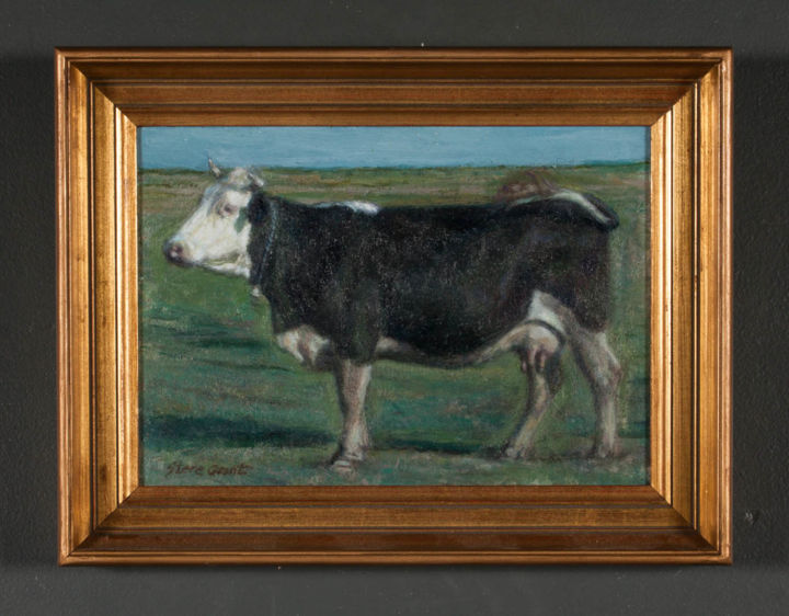 Painting titled "cow in the field" by Stere Grant, Original Art, Oil