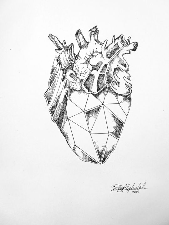 Drawing titled "Diamond Heart" by Sterling Clydesdale, Original Artwork, Ballpoint pen