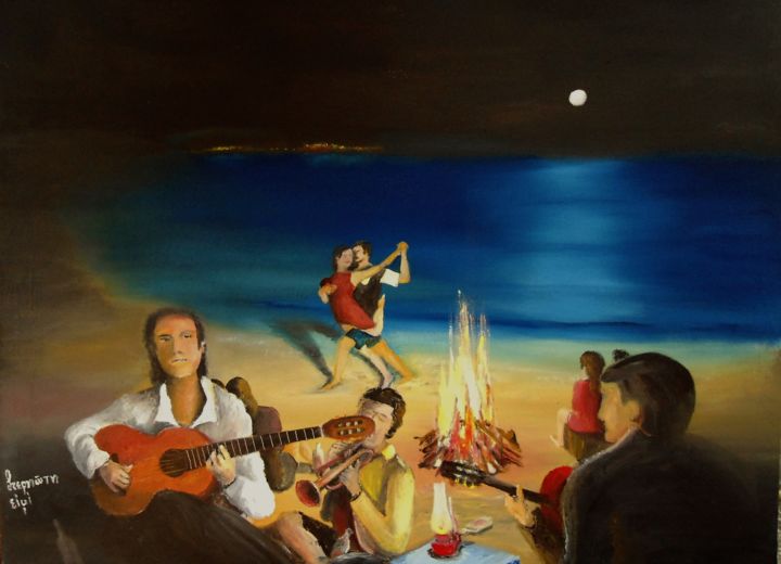 Pittura intitolato "tango like a dream" da Christos Sterniotis, Opera d'arte originale, Olio
