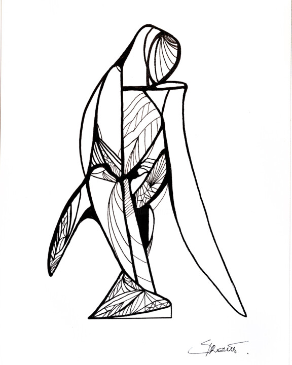 Drawing titled "Baigneuse de Banyuls" by Steve Drevet, Original Artwork, Ink