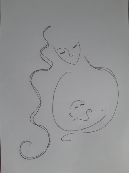 Dessin intitulée "Maman et son bébé" par Steve Durieu, Œuvre d'art originale, Crayon