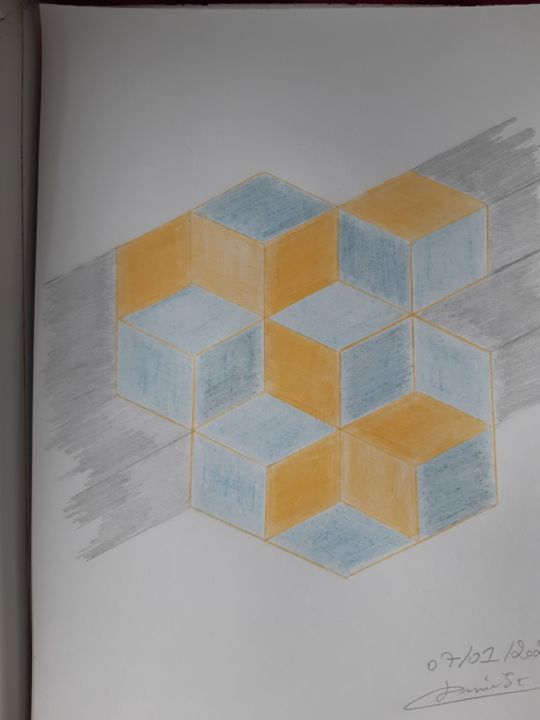 Dessin intitulée "Cubes" par Steve Durieu, Œuvre d'art originale, Crayon