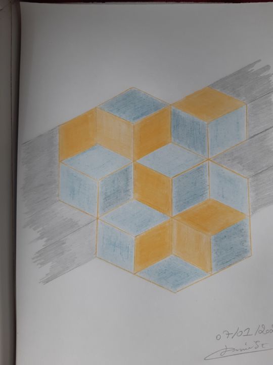 Drawing titled "Cubes" by Steve Durieu, Original Art, Pencil