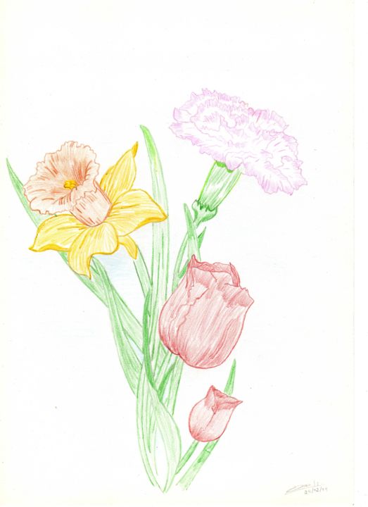 Dessin intitulée "bouquet-fleuri.jpg" par Steve Durieu, Œuvre d'art originale