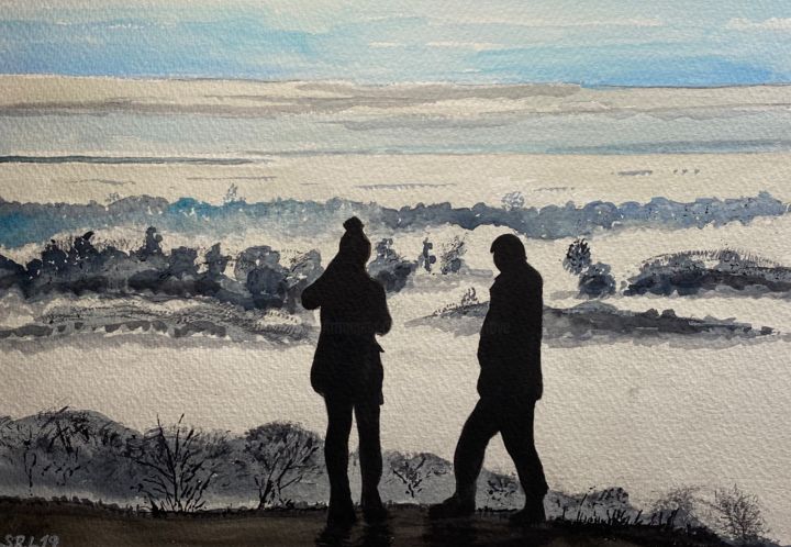 Malerei mit dem Titel "Misty winter mornin…" von Steve Lovegrove, Original-Kunstwerk, Aquarell