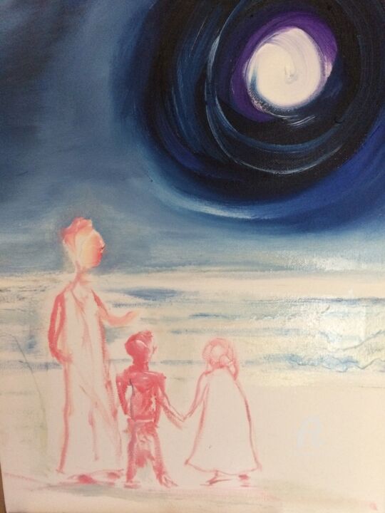 Pittura intitolato "figures in the moon…" da Steve Phillips, Opera d'arte originale, Olio