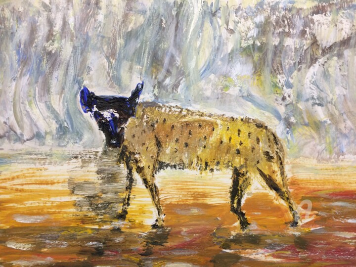 Painting titled "Desert Hyena" by Steve Phillips, Original Artwork, Oil