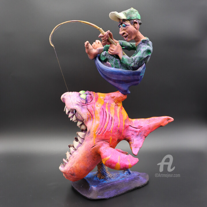 Sculpture intitulée "Oops Fisherman" par Steve Smeltzer, Œuvre d'art originale, Céramique