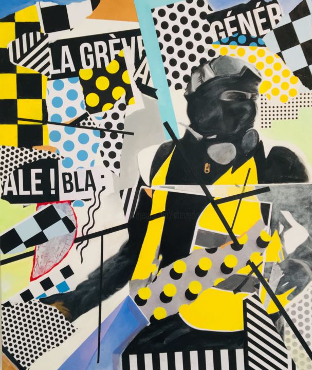 Collages intitolato "Saturday Yellow Fev…" da Steve Doan, Opera d'arte originale, Ritagli