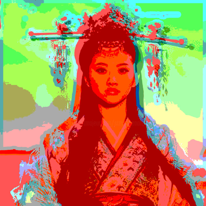 Digital Arts titled "Japanese Woman #4" by Steve Doan, Original Artwork, Digital Painting
