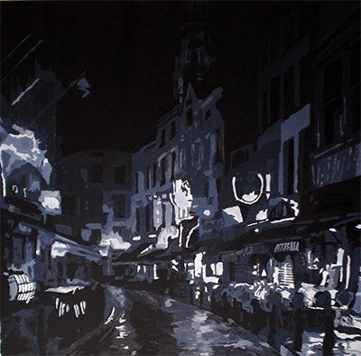 Schilderij getiteld "Brussel by night" door Steve Haes, Origineel Kunstwerk