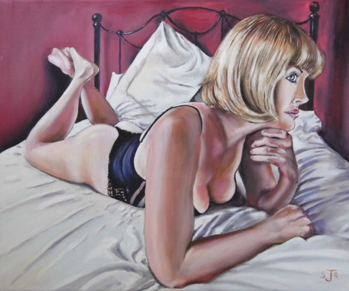 Pintura titulada "Fiona on Bed" por Stephen Rashley, Obra de arte original, Oleo