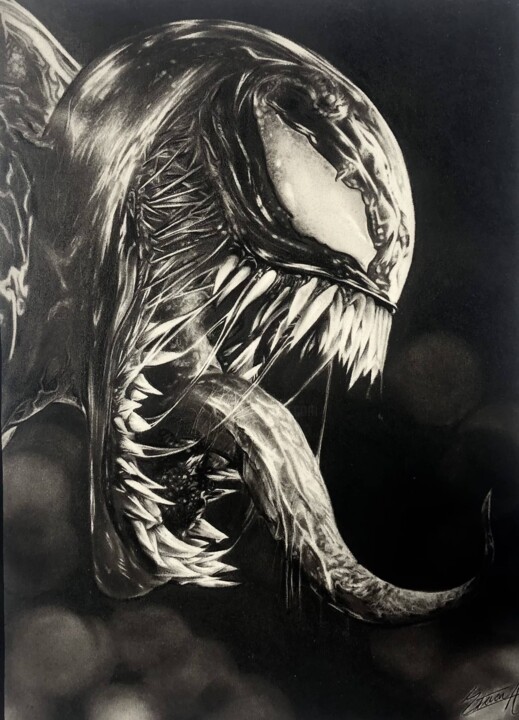 Disegno intitolato "Venom" da Steven Corrales, Opera d'arte originale, Carbone