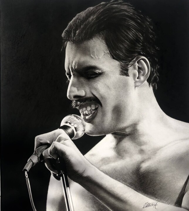 Dessin intitulée "Freddie Mercury" par Steven Corrales, Œuvre d'art originale, Crayon Monté sur Carton