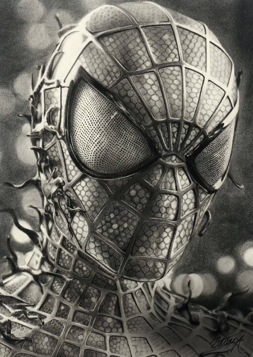 Drawing titled "Spider-Man" by Steven Corrales, Original Artwork, Pencil Mounted on Cardboard