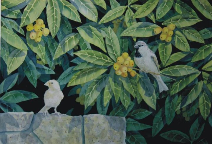 Painting titled "Sparrows in a Loqua…" by Steven Hawke, Original Artwork