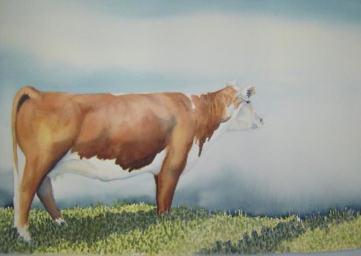 Pittura intitolato "Cow on a Texas Hill…" da Steven Hawke, Opera d'arte originale