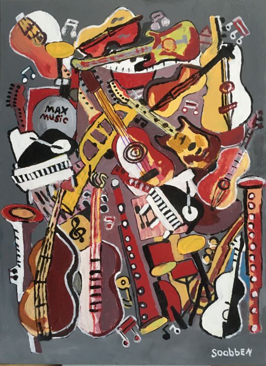 Painting titled "Composition musical…" by Steve Soobben, Original Artwork, Oil