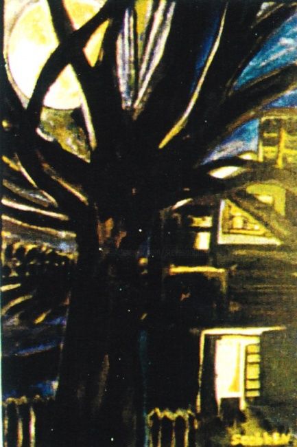 Malerei mit dem Titel "La maison du diable" von Steve Soobben, Original-Kunstwerk, Öl