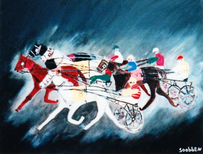 Painting titled "Le trot a Longchamps" by Steve Soobben, Original Artwork
