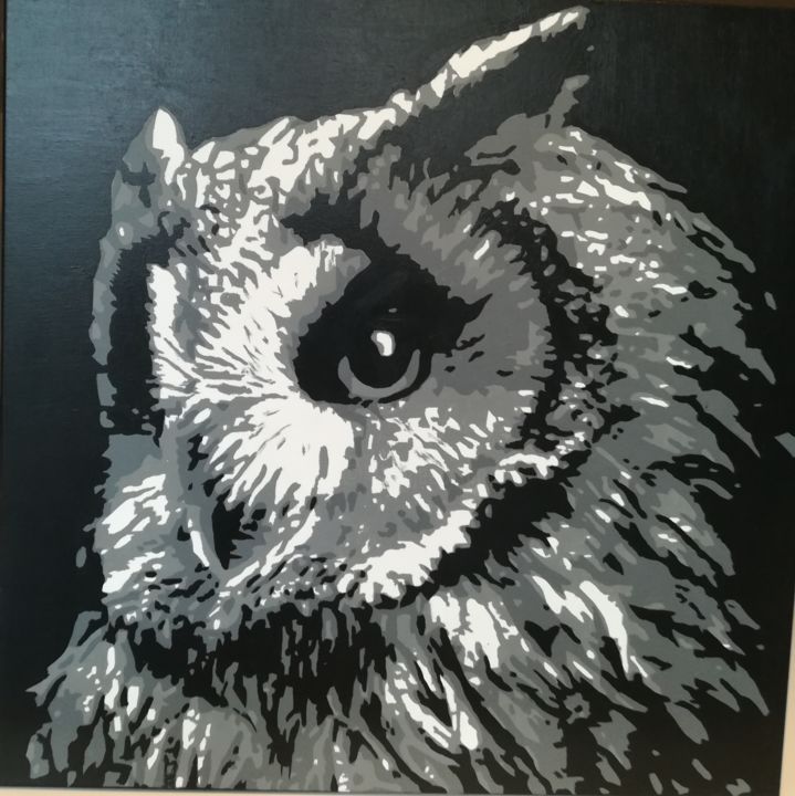 Schilderij getiteld "Stencil Owl, 3 laye…" door Stew Formesyn, Origineel Kunstwerk