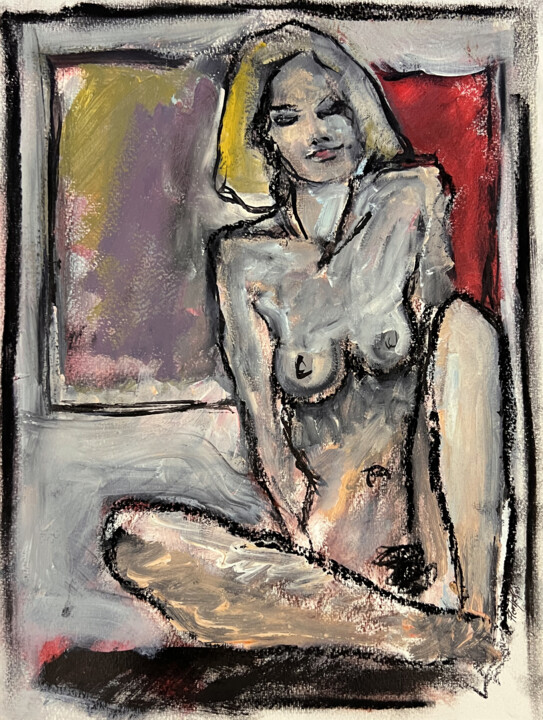 Drawing titled "Sarah assise" by Stewart Fletcher, Original Artwork, Acrylic