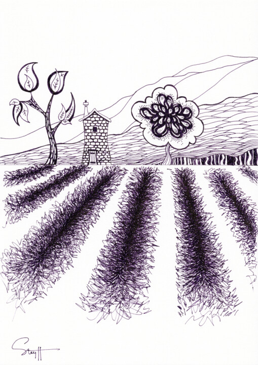 "Provence" başlıklı Resim Steyff tarafından, Orijinal sanat, Jel kalem