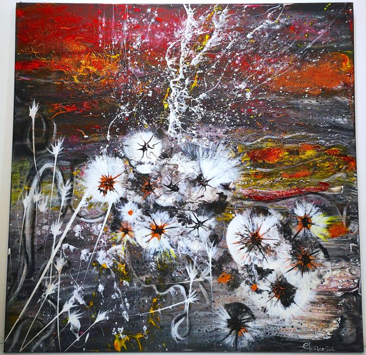 Painting titled "Cotton Flowers" by Clotilde Soá, Original Artwork, Acrylic