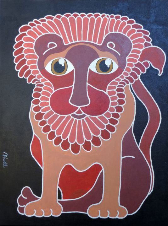 Peinture intitulée "le-lion-80x60-2013-…" par Stivell Perot, Œuvre d'art originale