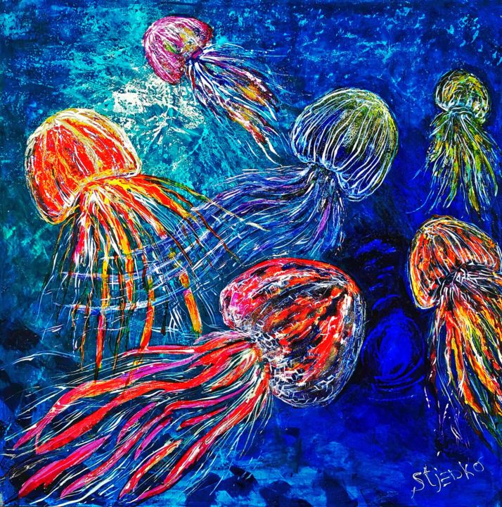 Peinture intitulée "Jelly fishes III" par Capt.Stjepko Mamic, Œuvre d'art originale, Autre
