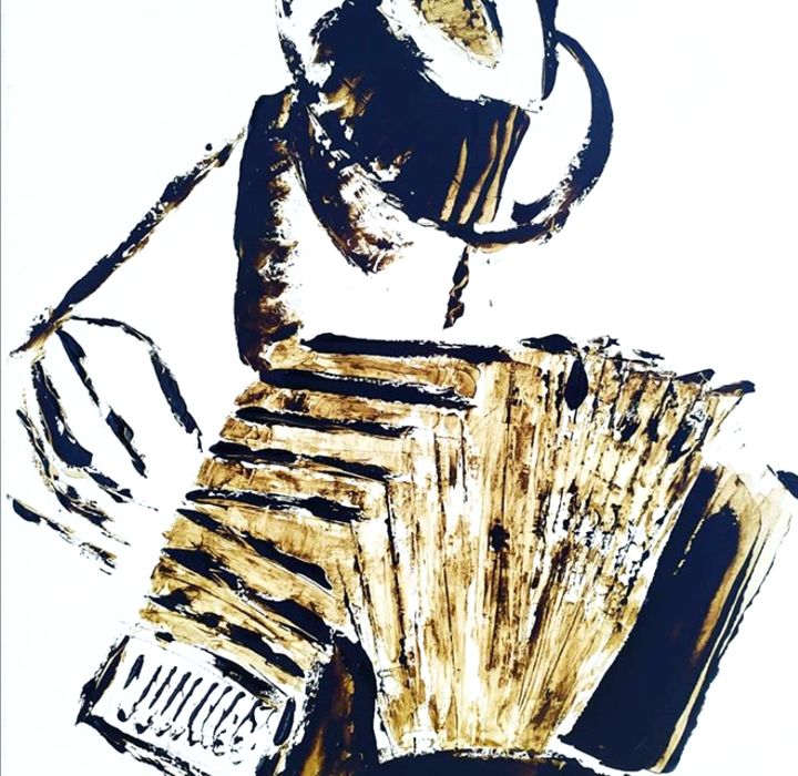 Peinture intitulée "Bandonéoniste Goudr…" par Sophie Bazy, Œuvre d'art originale, Acrylique